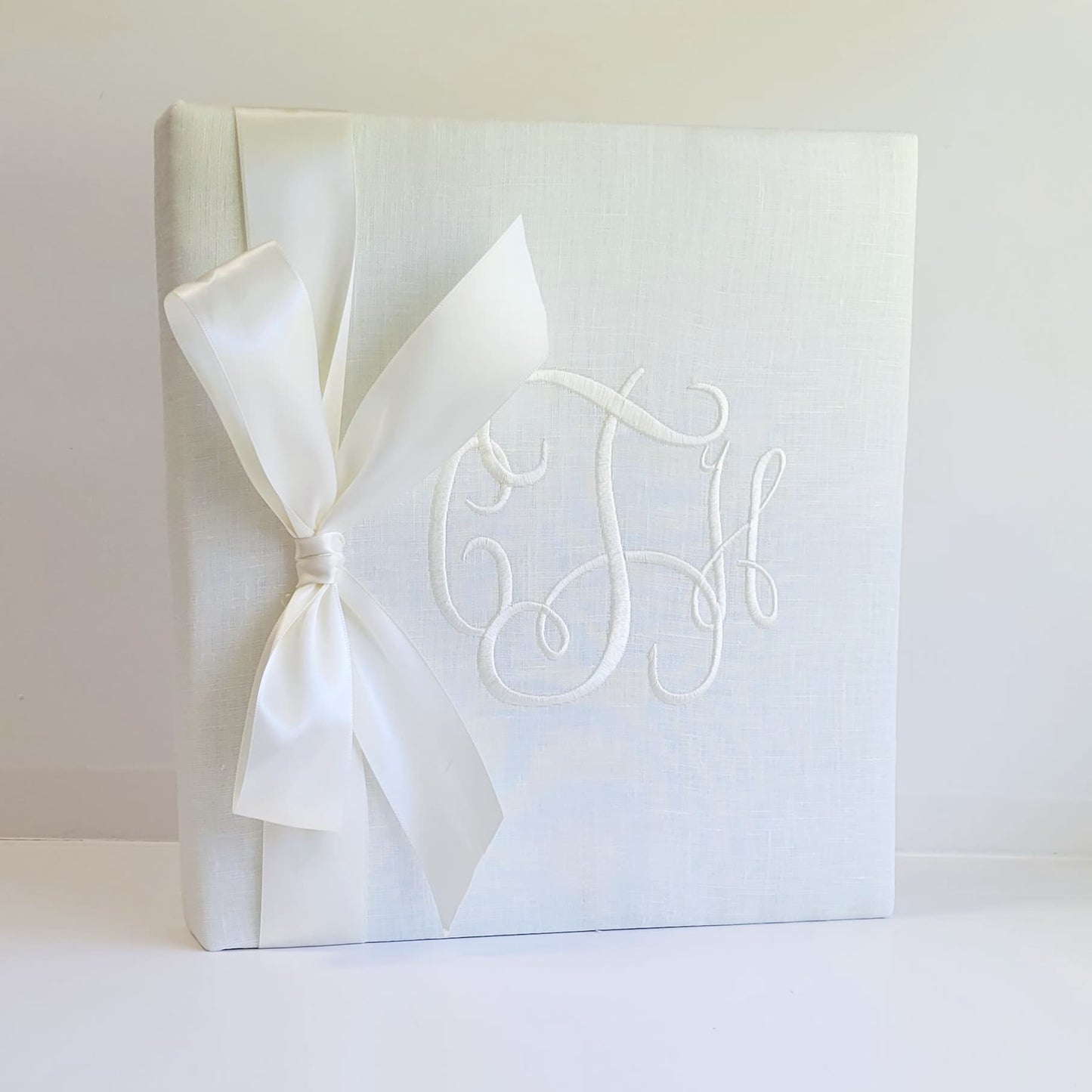 Baby Memory Book - Ivory Linen (w/ SATIN Bow)