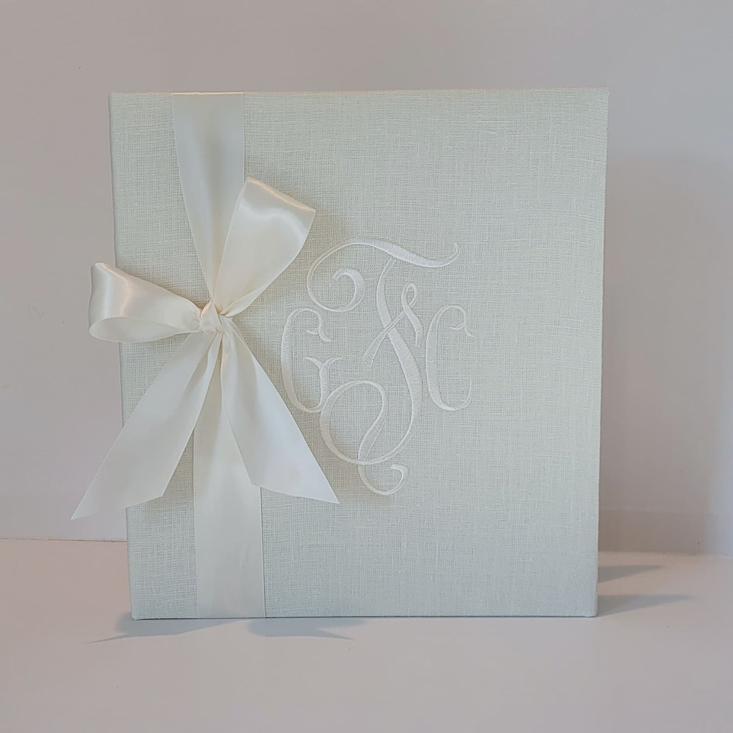 Baby Memory Book - Ivory Linen (w/ SATIN Bow)