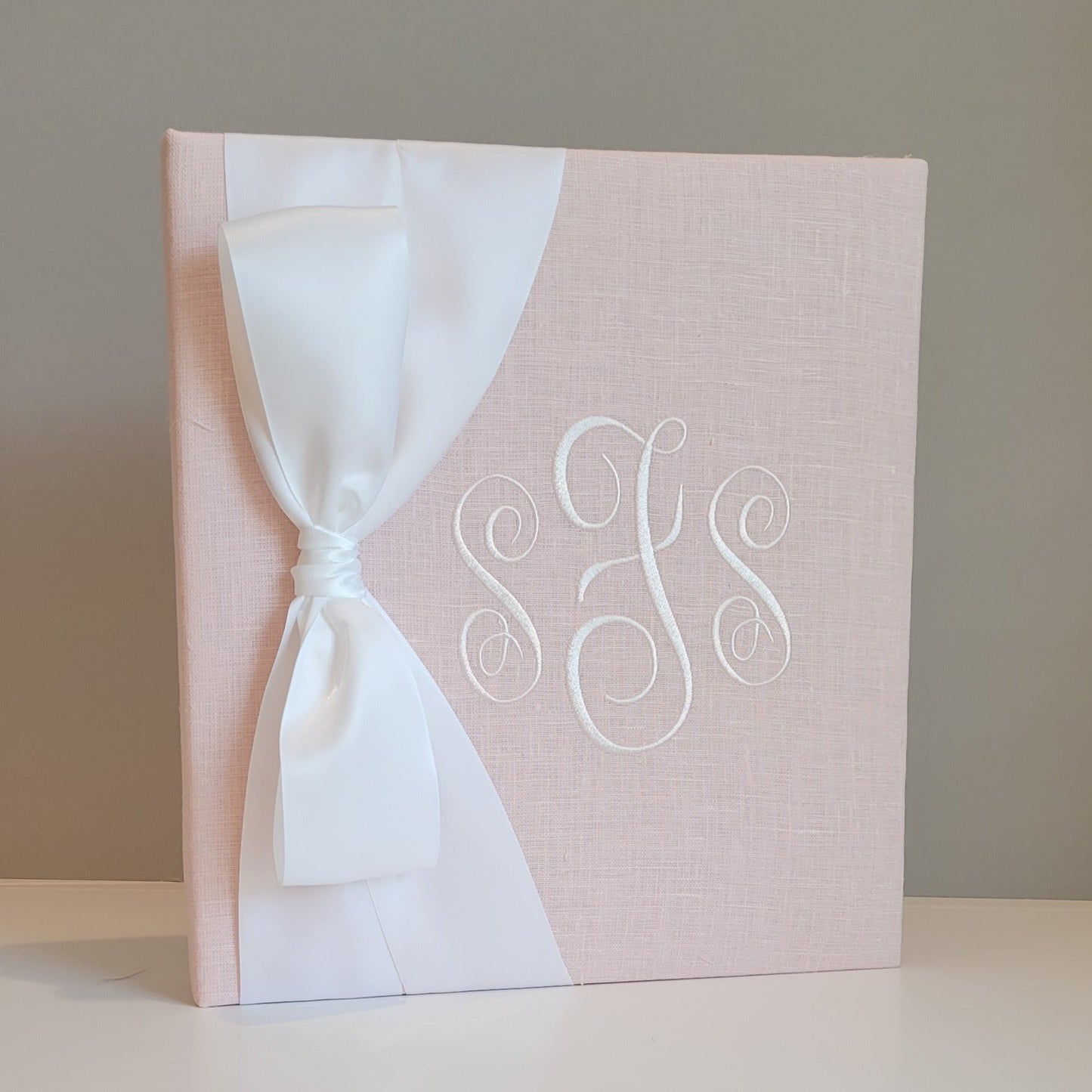 Baby Memory Book - Pink Linen (w/ SATIN Bow)