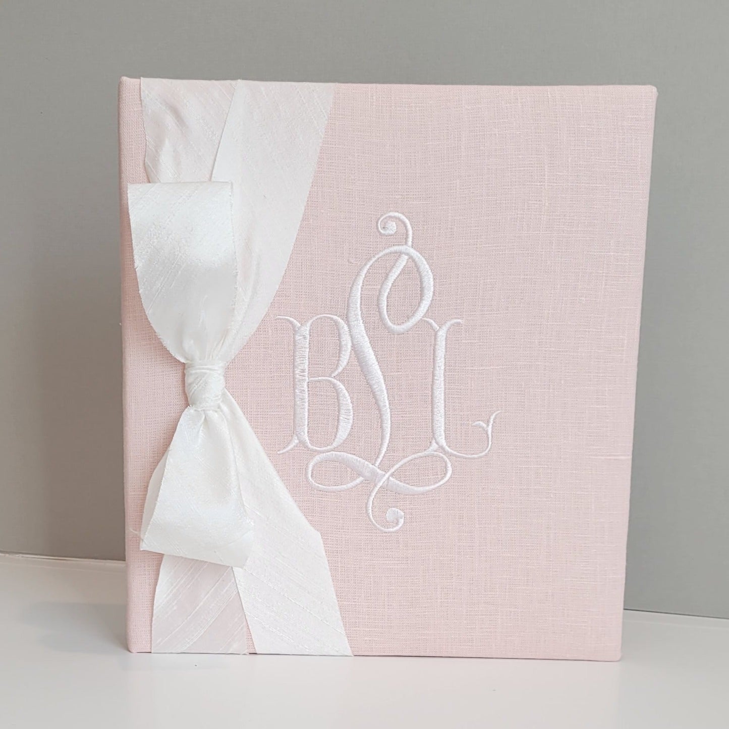 Baby Memory Book - Pink Linen (w/ SILK Bow)
