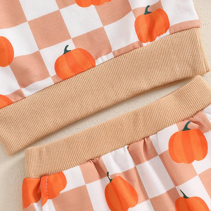 Baby & Toddler Thanksgiving Outfit Set – Checkered Pumpkin Print Long Sleeve Top + Pants