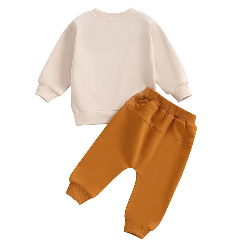 “I Dig Fall” Baby Boy Outfit – Tractor & Pumpkin Print Long Sleeve Top + Pants Set