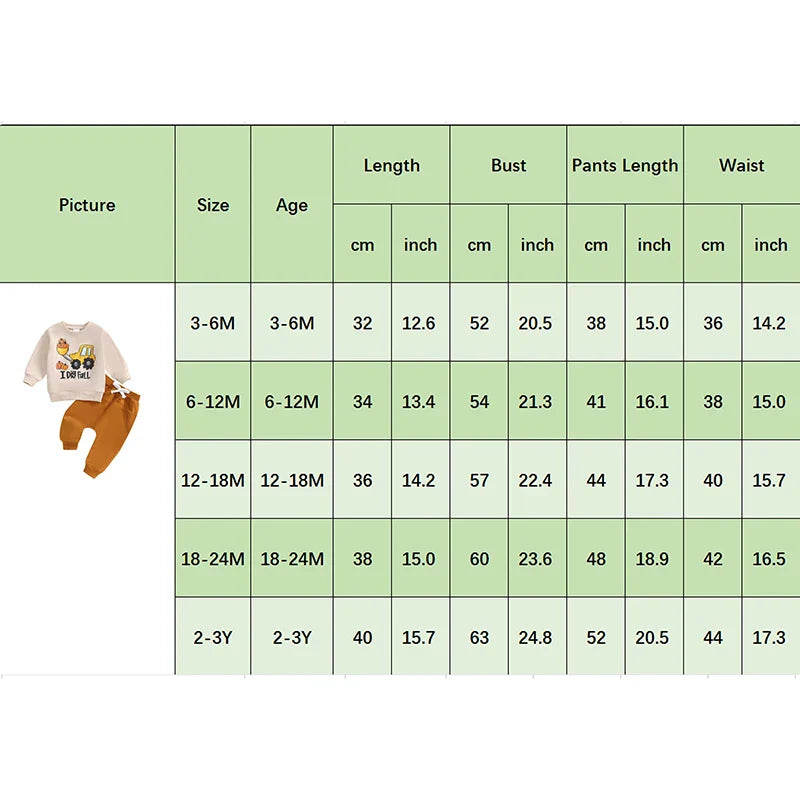 “I Dig Fall” Baby Boy Outfit – Tractor & Pumpkin Print Long Sleeve Top + Pants Set
