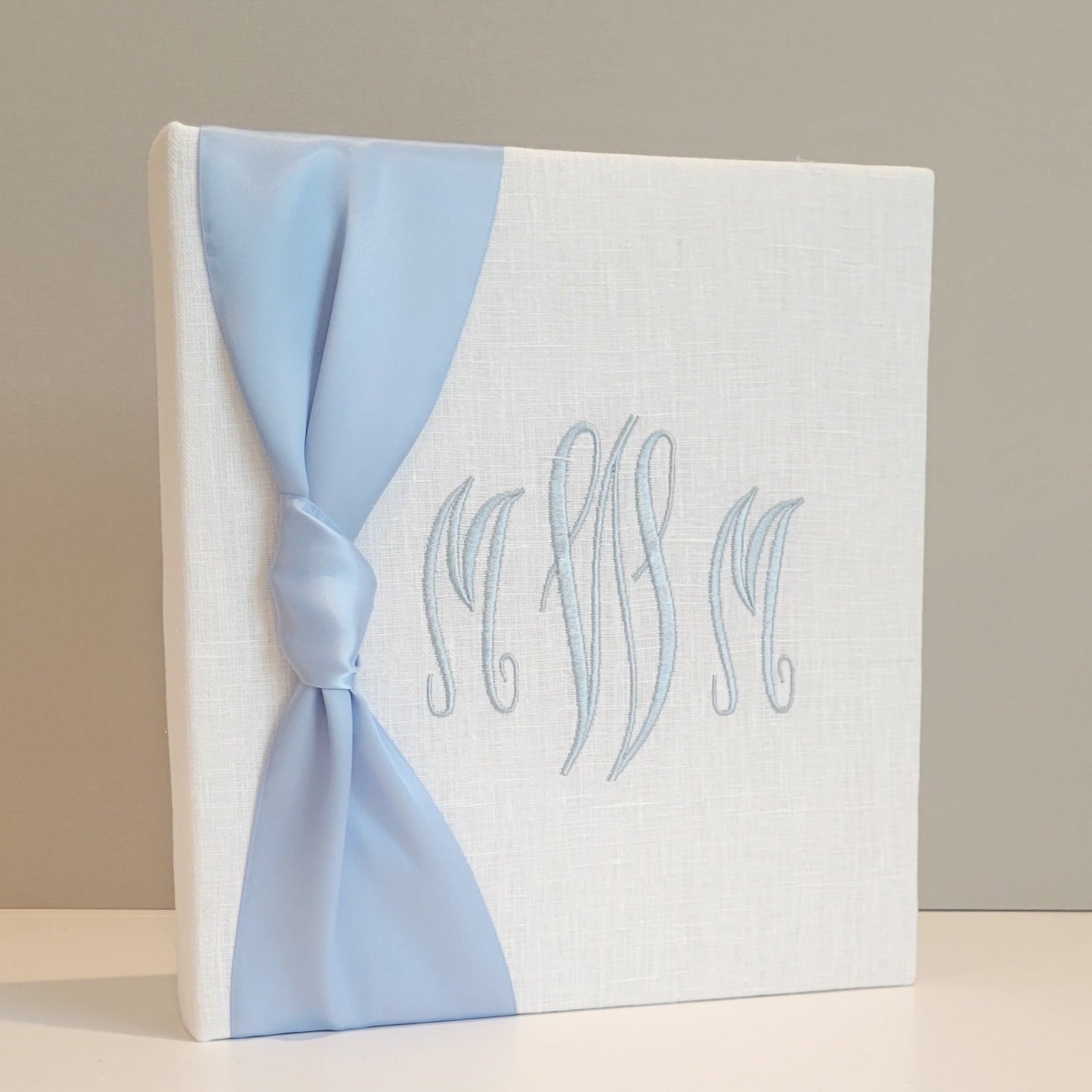 Baby Memory Book - White Linen (w/ SATIN Bow)