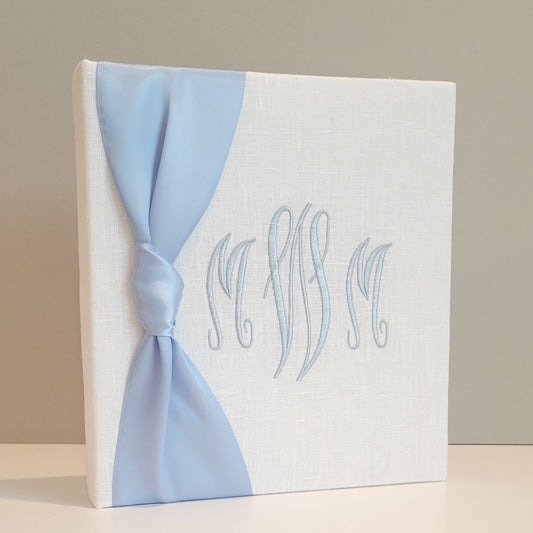 Baby Memory Book - White Linen (w/ SATIN Bow)