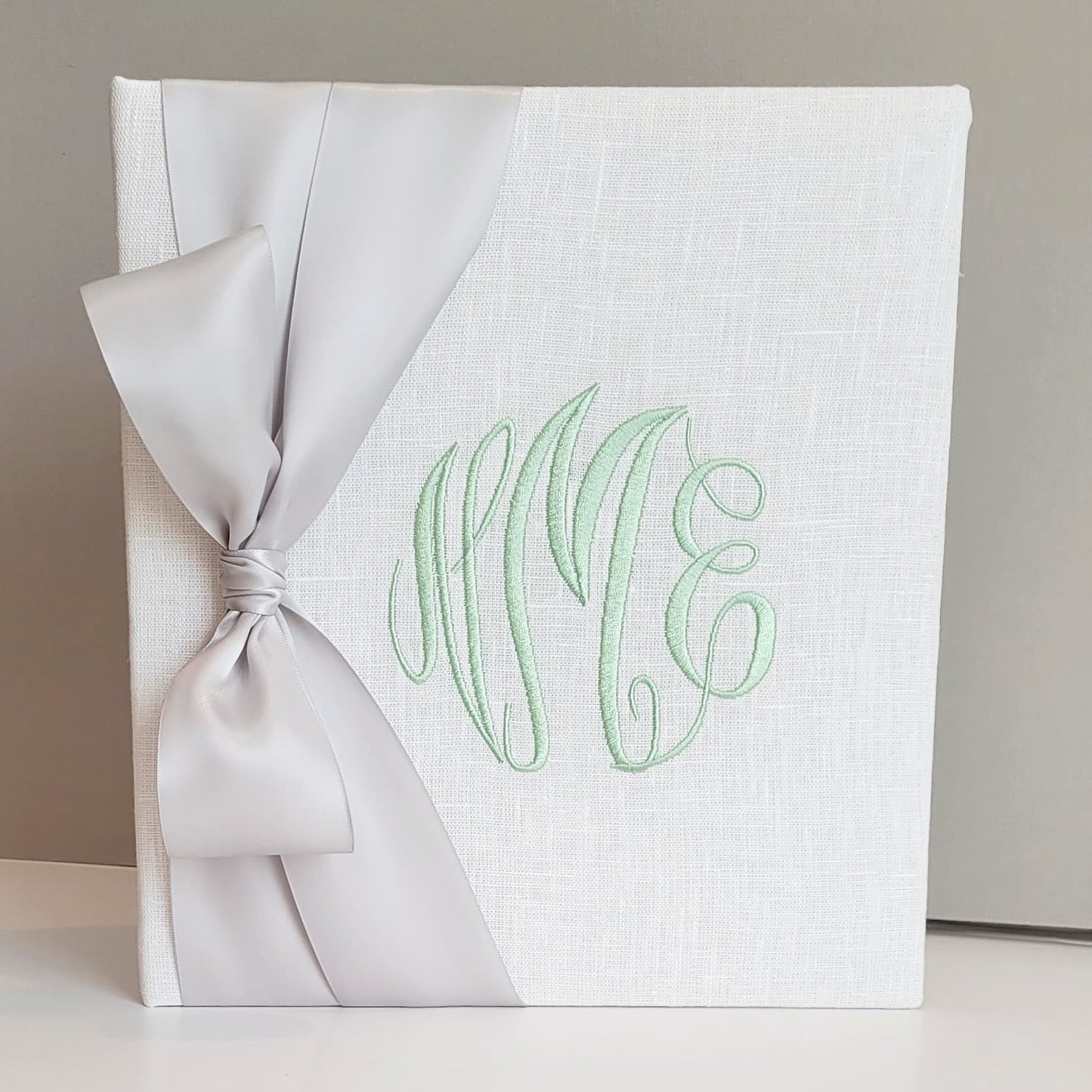 Baby Memory Book - White Linen (w/ SATIN Bow)