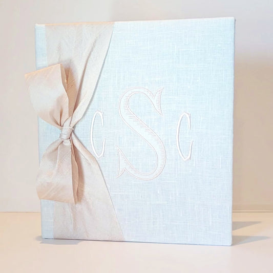 Baby Memory Book - White Linen (w/ SILK Bow)