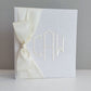 Baby Memory Book - White Linen (w/ SATIN Bow)