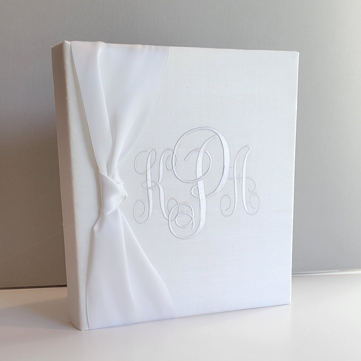 Baby Memory Book - White Silk (w/ SATIN Bow)