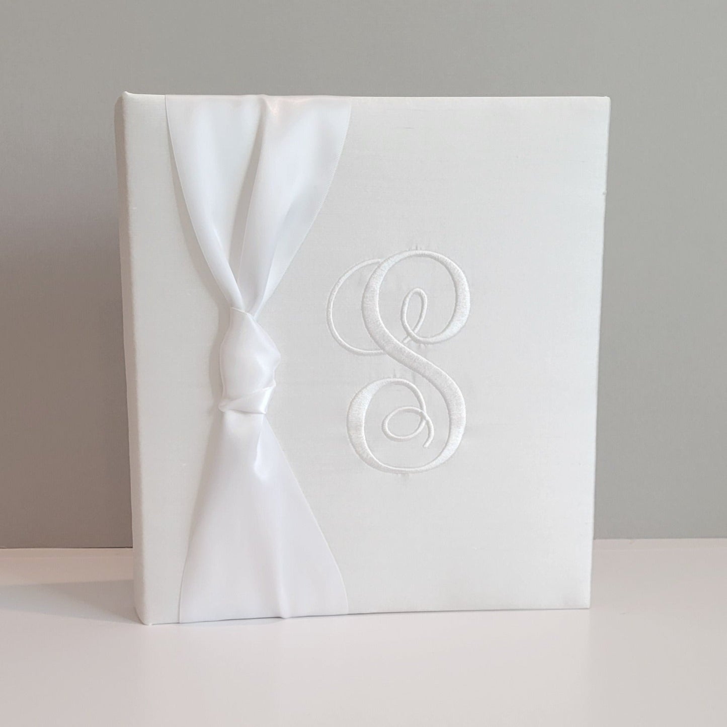Baby Memory Book - White Silk (w/ SATIN Bow)