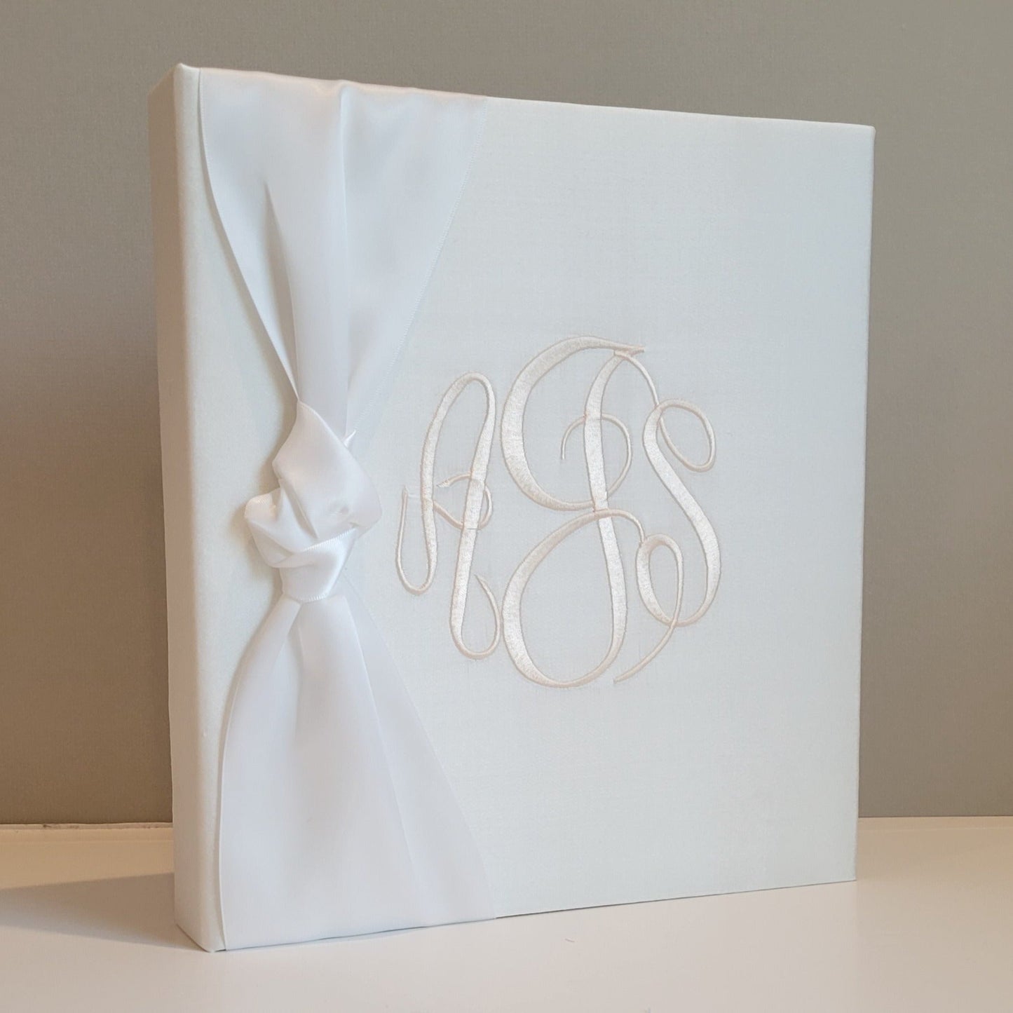 Baby Memory Book - White Silk (w/ SATIN Bow)