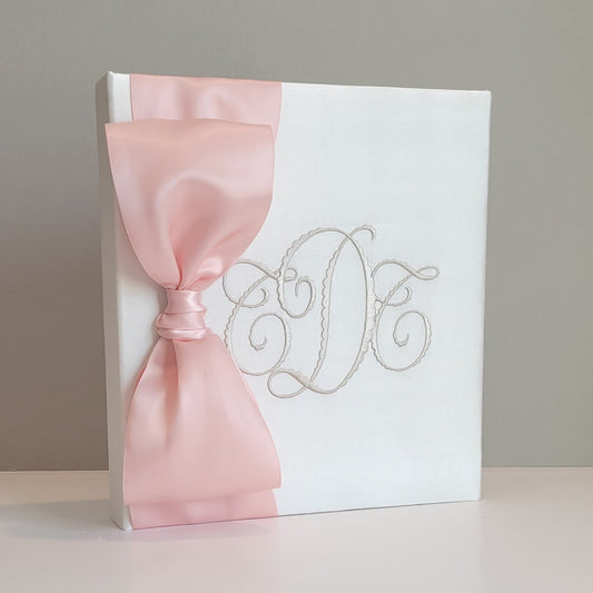 Baby Memory Book - White Silk (w/ SATIN Bow)