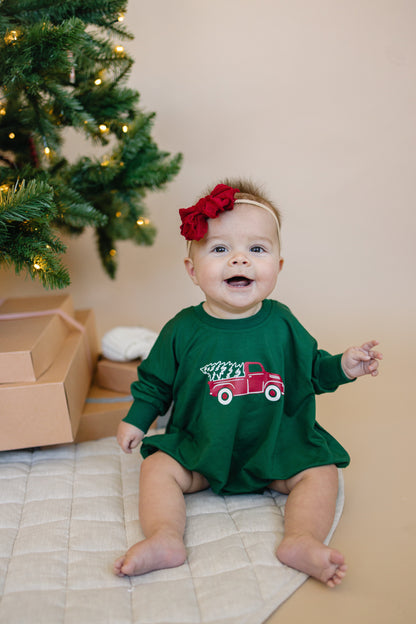 Christmas Tree Truck Bamboo Sweatshirt Romper