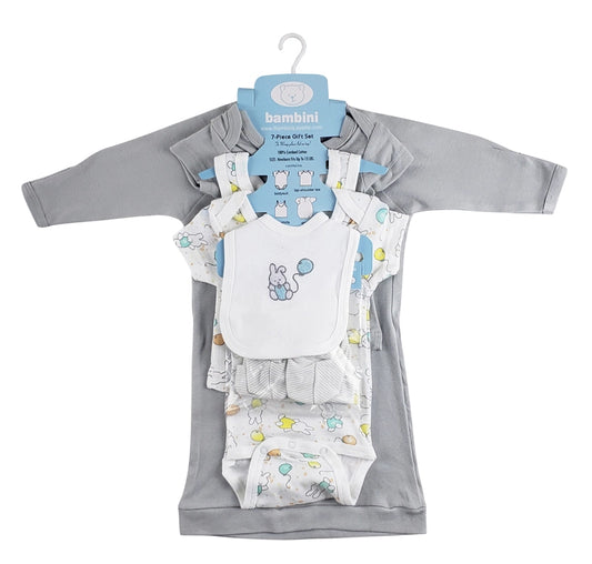 Gender Neutral Baby Gift | 7-Piece Grey Set with Bunny