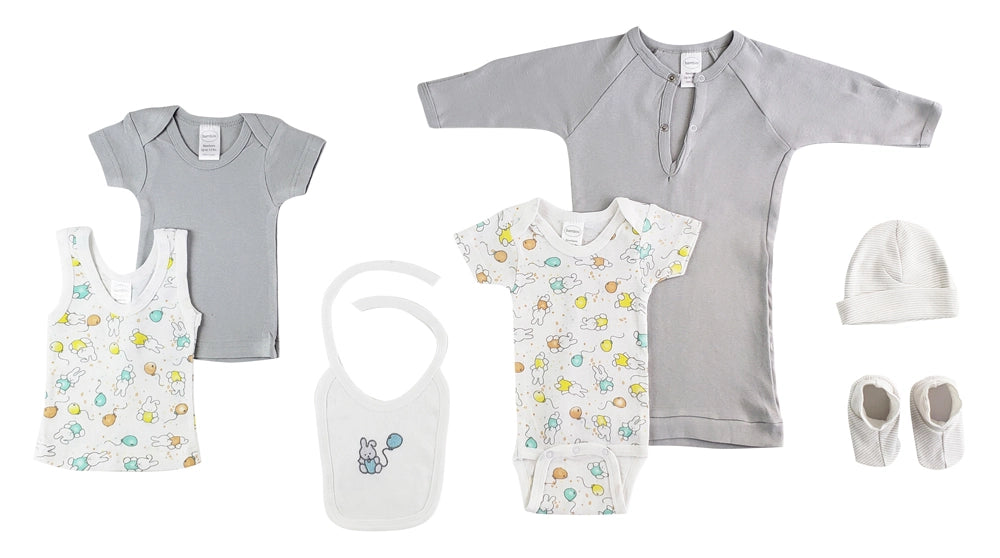 Gender Neutral Baby Gift | 7-Piece Grey Set with Bunny
