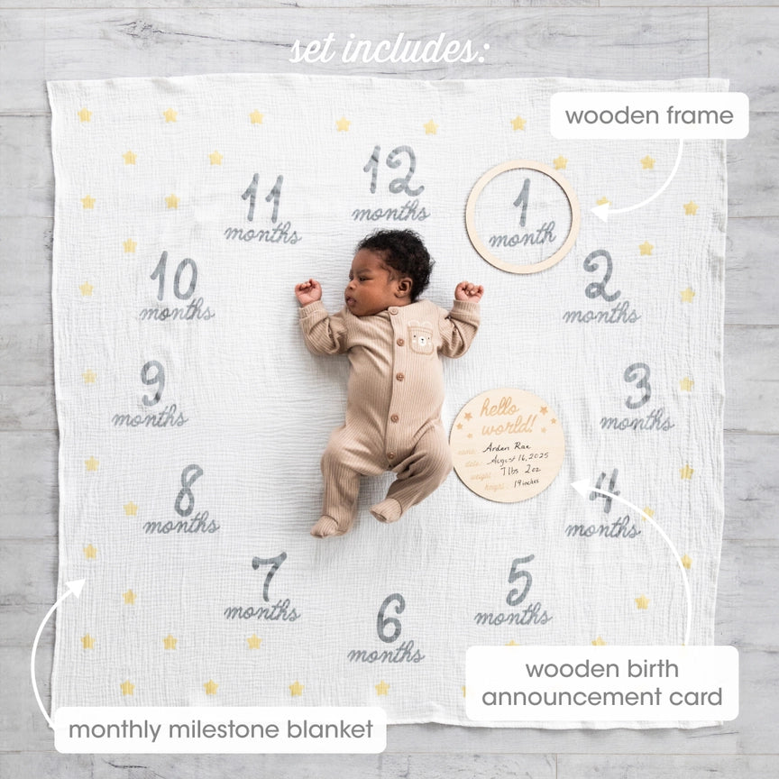 Premium Baby Boy Gift Basket – Newborn Layette Set with Onesies, Bibs, Memory Book, Milestone Blanket, Robe, & Plush Elephant