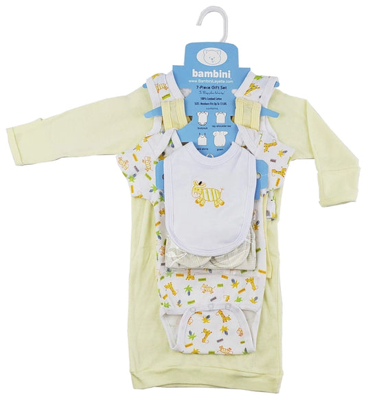 Gender Neutral Baby Gift | 7-Piece Yellow Pastel Set with Zebra & Giraffe
