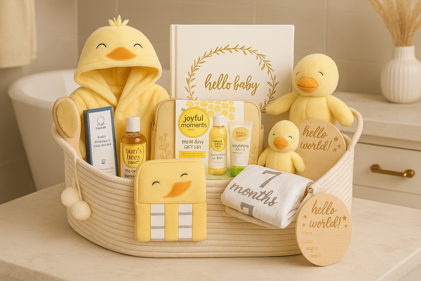 Ducky Gender Neutral Bathtime Baby Gift Basket – Newborn Essentials