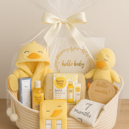 Ducky Gender Neutral Bathtime Baby Gift Basket – Newborn Essentials