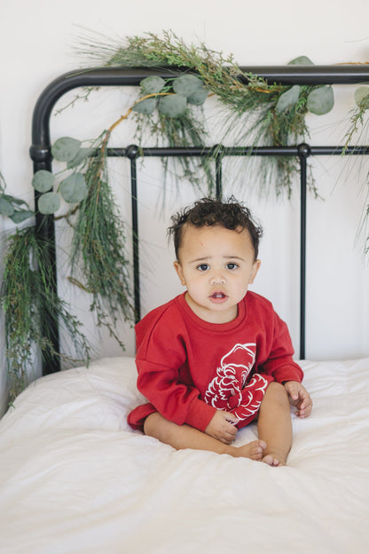 Vintage Santa Graphic Sweatshirt Romper - Red