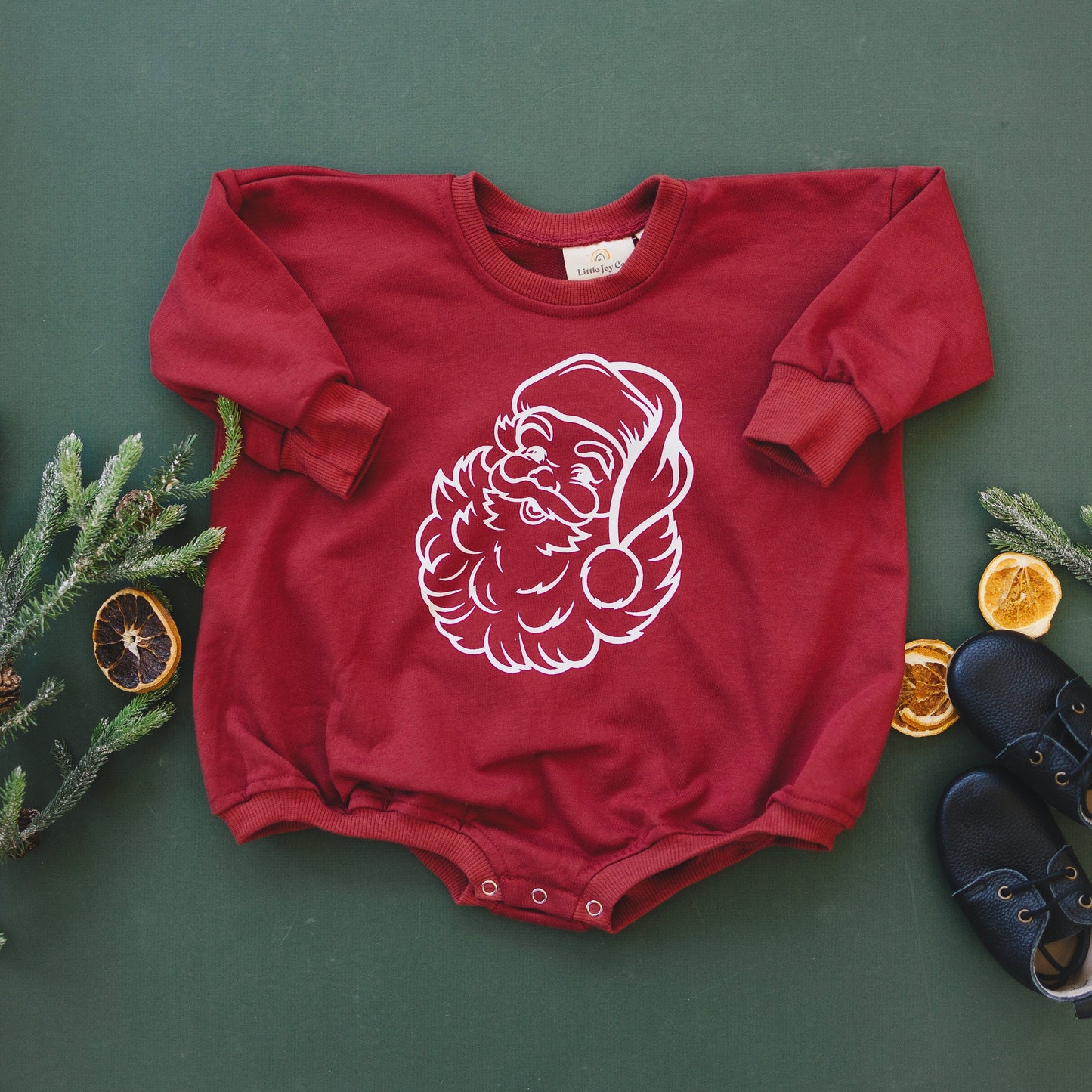 Vintage Santa Graphic Sweatshirt Romper - Red