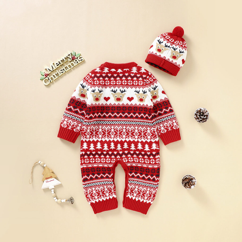 Baby Christmas Reindeer Sweater Romper 100% Cotton