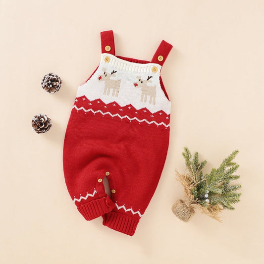 Baby Christmas Reindeer Knit Romper – Overall Jumpsuit for Boys & Girls
