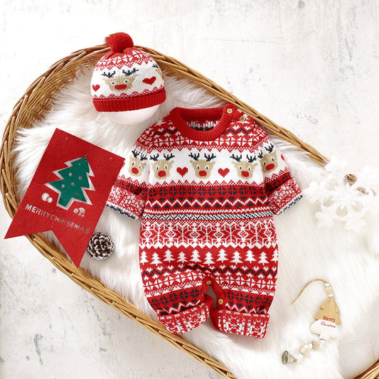 Baby Christmas Reindeer Sweater Romper 100% Cotton