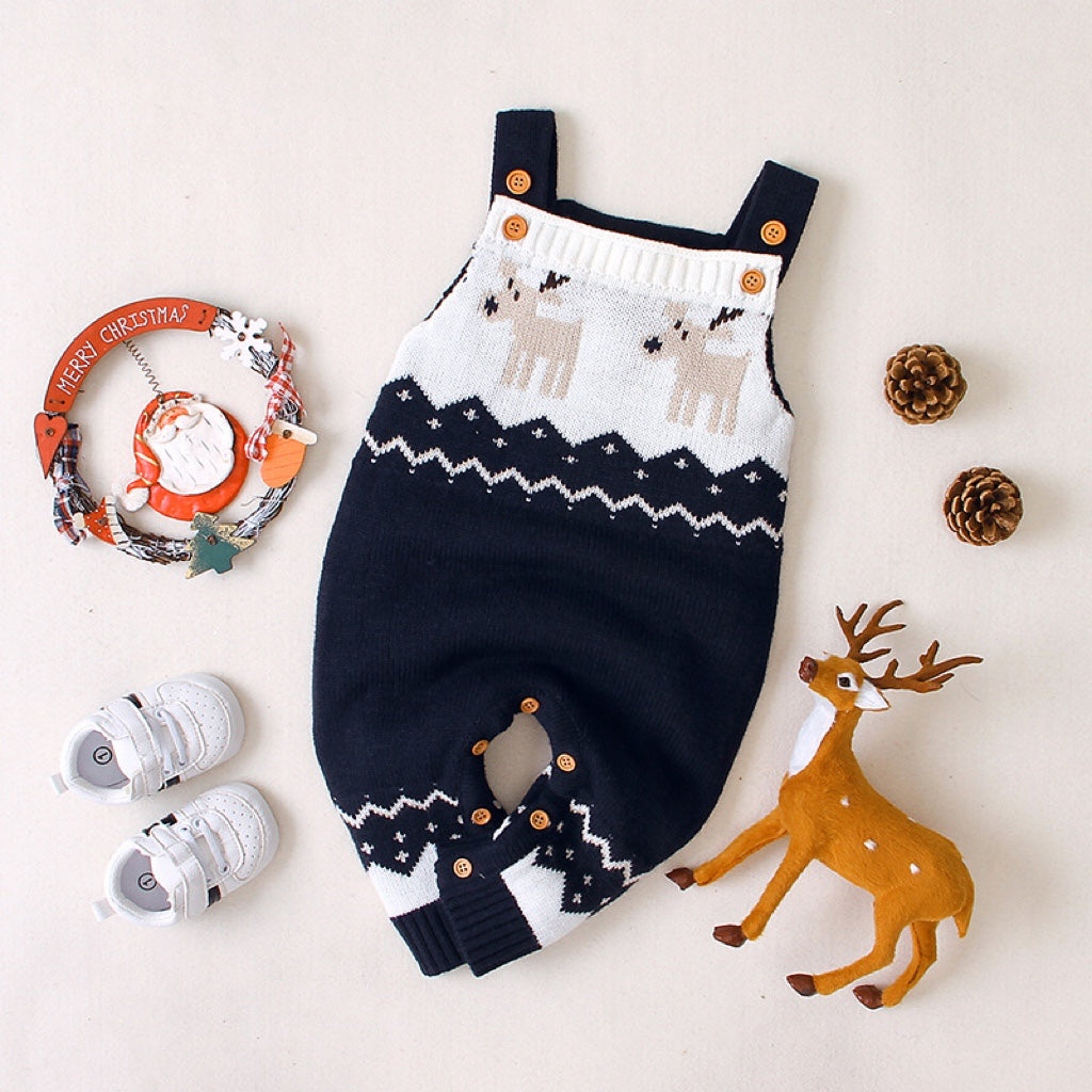 Baby Christmas Reindeer Knit Romper – Overall Jumpsuit for Boys & Girls