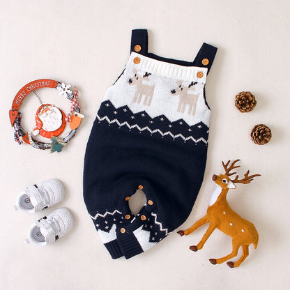 Baby Christmas Reindeer Knit Romper – Overall Jumpsuit for Boys & Girls