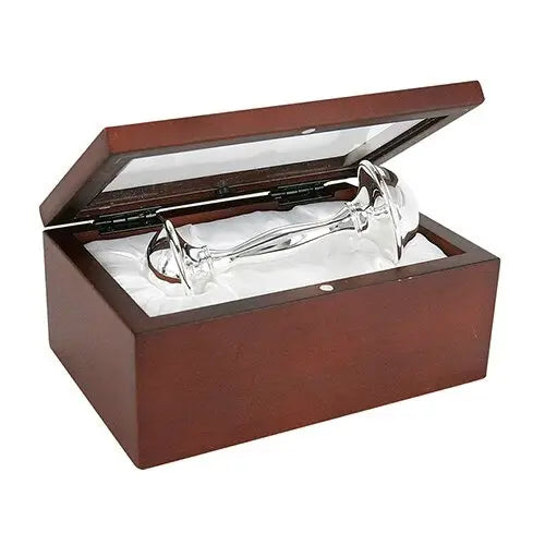Rosewood Box with Silver Baby Rattle | Keepsake Gift
