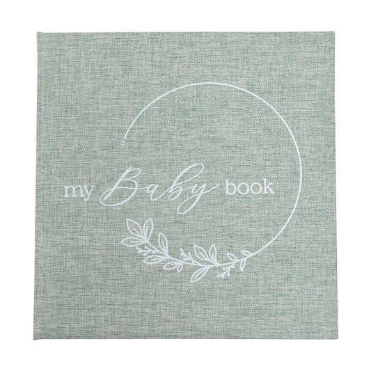 Sage Green Linen Baby Memory Book – Gender Neutral Keepsake Journal