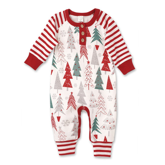 Christmas Trees Henley Cotton Romper